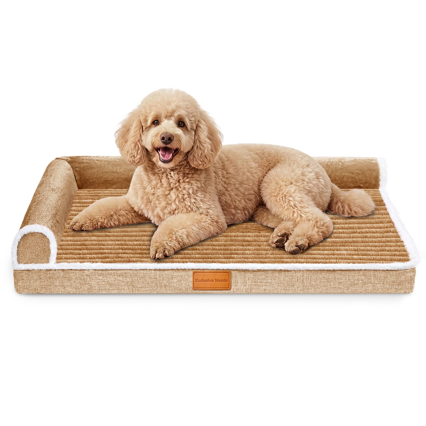 Exclusivo Mezcla Large Orthopedic Dog Bed, Luxury Striped Jacquard Pet Bed Sofa, Waterproof and Washable, 48"×30", Brown