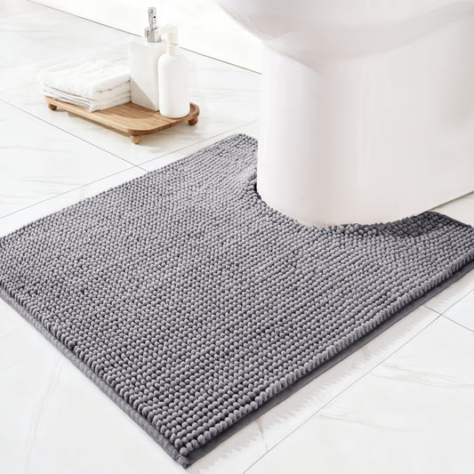 Exclusivo Mezcla Toilet Rugs U-Shaped 20x24, Extra Soft Absorbent Chenille Bath Rugs Mat, Quick Dry, Machine Washable Bath Mats for Toilet, Light Grey