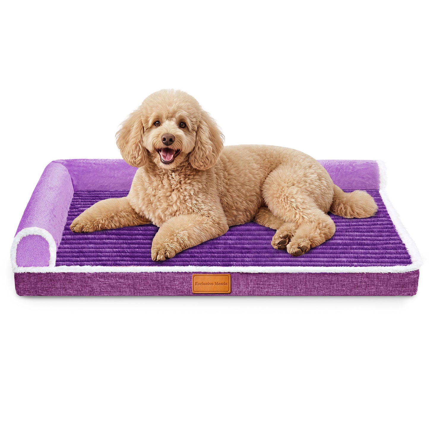 Exclusivo Mezcla Large Orthopedic Dog Bed, Luxury Striped Jacquard Pet Bed Sofa, Waterproof and Washable, 48"×30", Purple