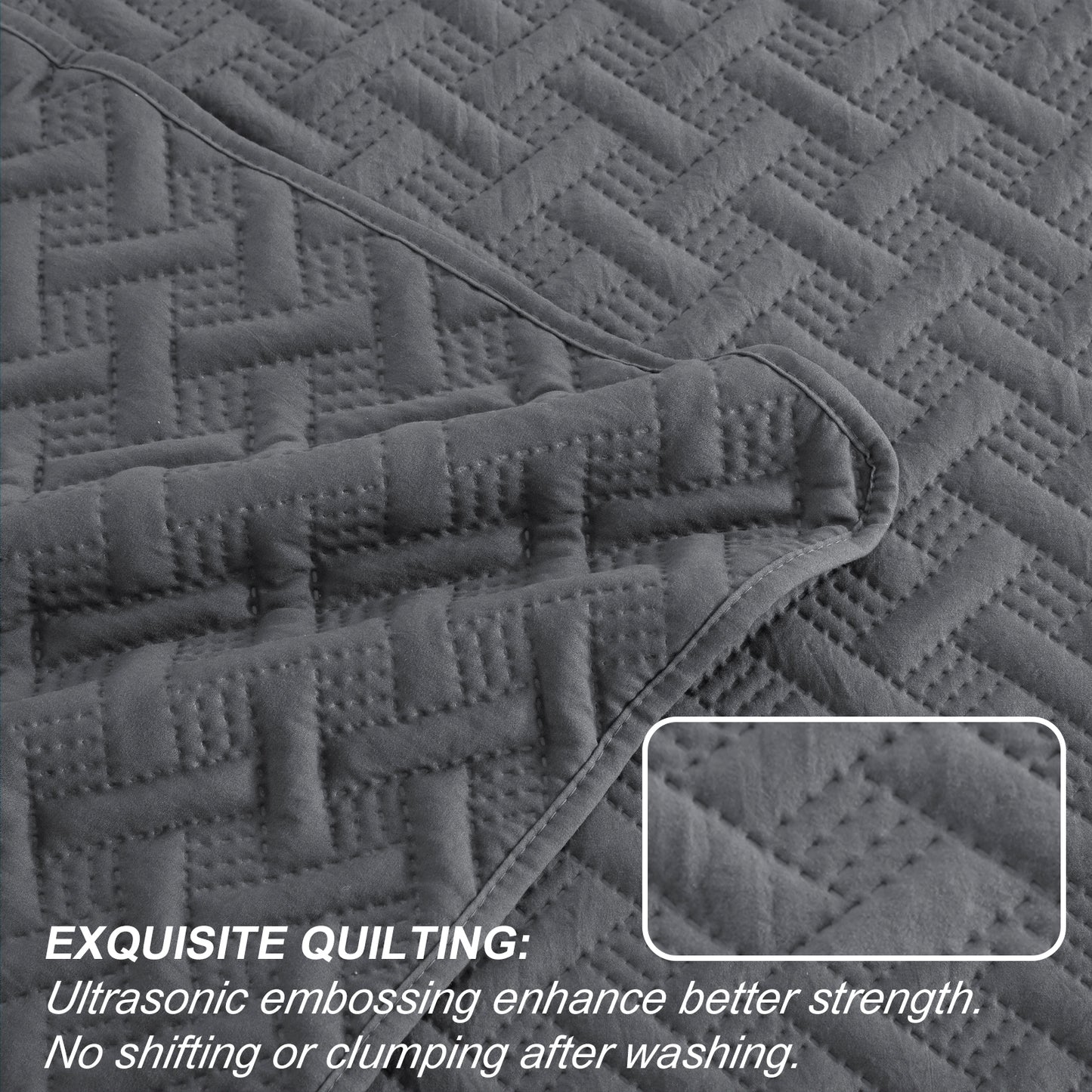 Exclusivo Mezcla 2-Piece Gray Twin Size Quilt Set, Weave Pattern Ultrasonic Lightweight and Soft Quilts/Bedspreads/Coverlets/Bedding Set (1 Quilt, 1 Pillow Sham) for All Seasons
