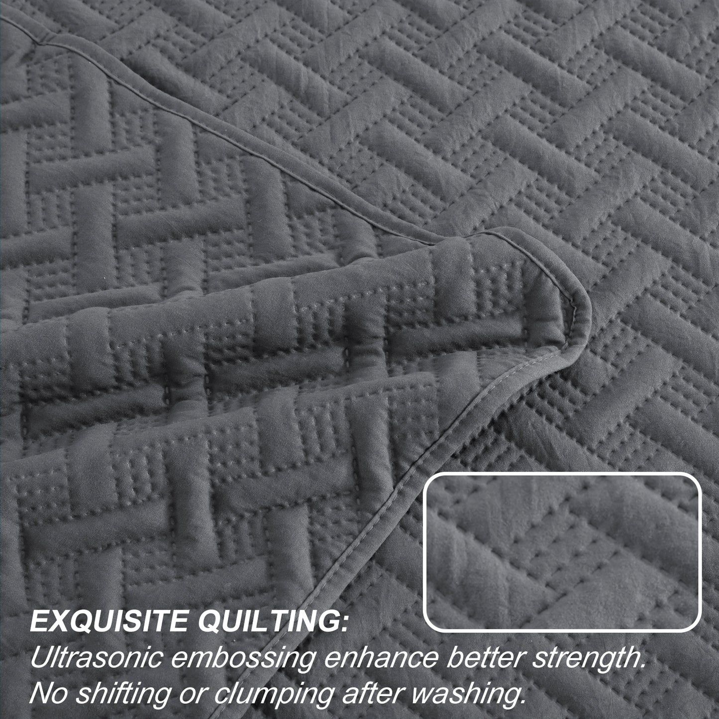 Exclusivo Mezcla 3-Piece Gray King Size Quilt Set, Weave Pattern Ultrasonic Lightweight and Soft Quilts/Bedspreads/Coverlets/Bedding Set (1 Quilt, 2 Pillow Shams) for All Seasons