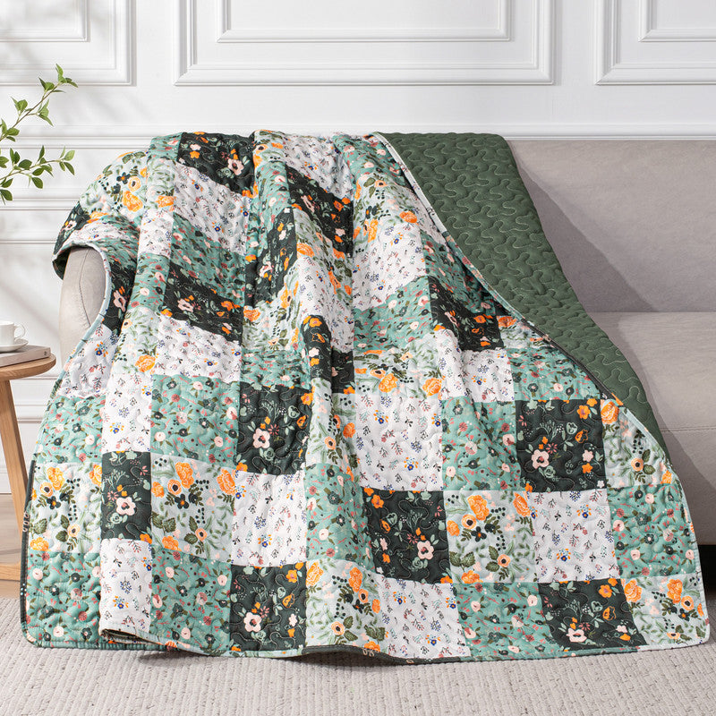 Exclusivo Mezcla Microfiber Boho Patchwork Pattern Quilted Throw Blanket for Bed, Soft and Lightweight Throw Quilt (60"x 80",Green)