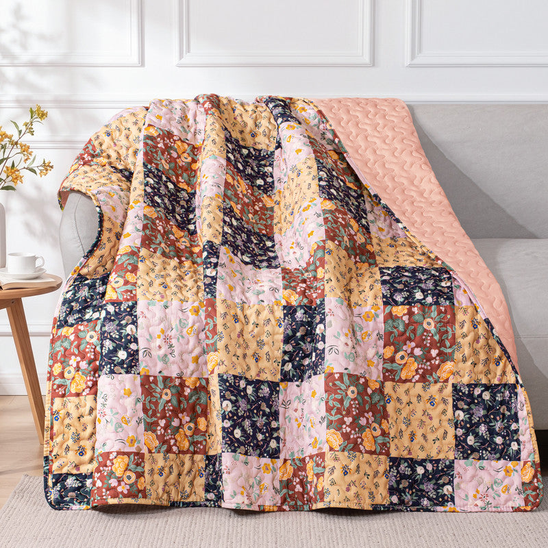 Exclusivo Mezcla Microfiber Boho Patchwork Pattern Quilted Throw Blanket for Bed, Soft and Lightweight Throw Quilt (60"x 80",Brown)
