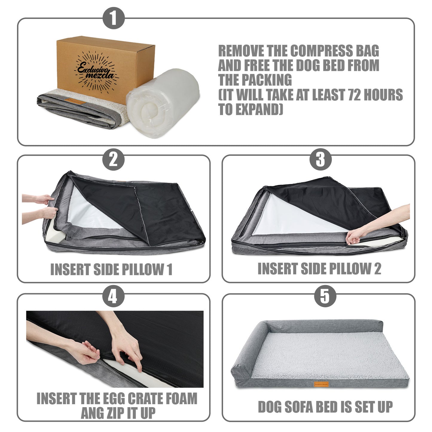 Exclusivo Mezcla Orthopedic XXL Dog Bed for Extra Large Dogs 48''X30'', L Shaped with Removable Washable Cover, Waterproof Supportive Foam Pet Couch Bed Mat, Navy Blue