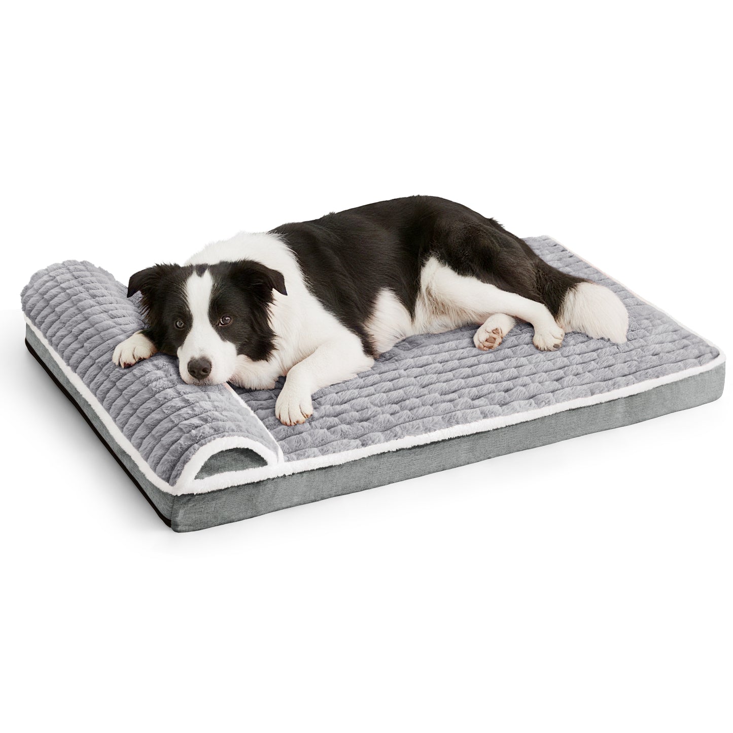 Exclusivo Mezcla Orthopedic Dog Bed with Head Pillow for Large Dogs, Removable and Machine-Washable Cover, 42"X28", Grey