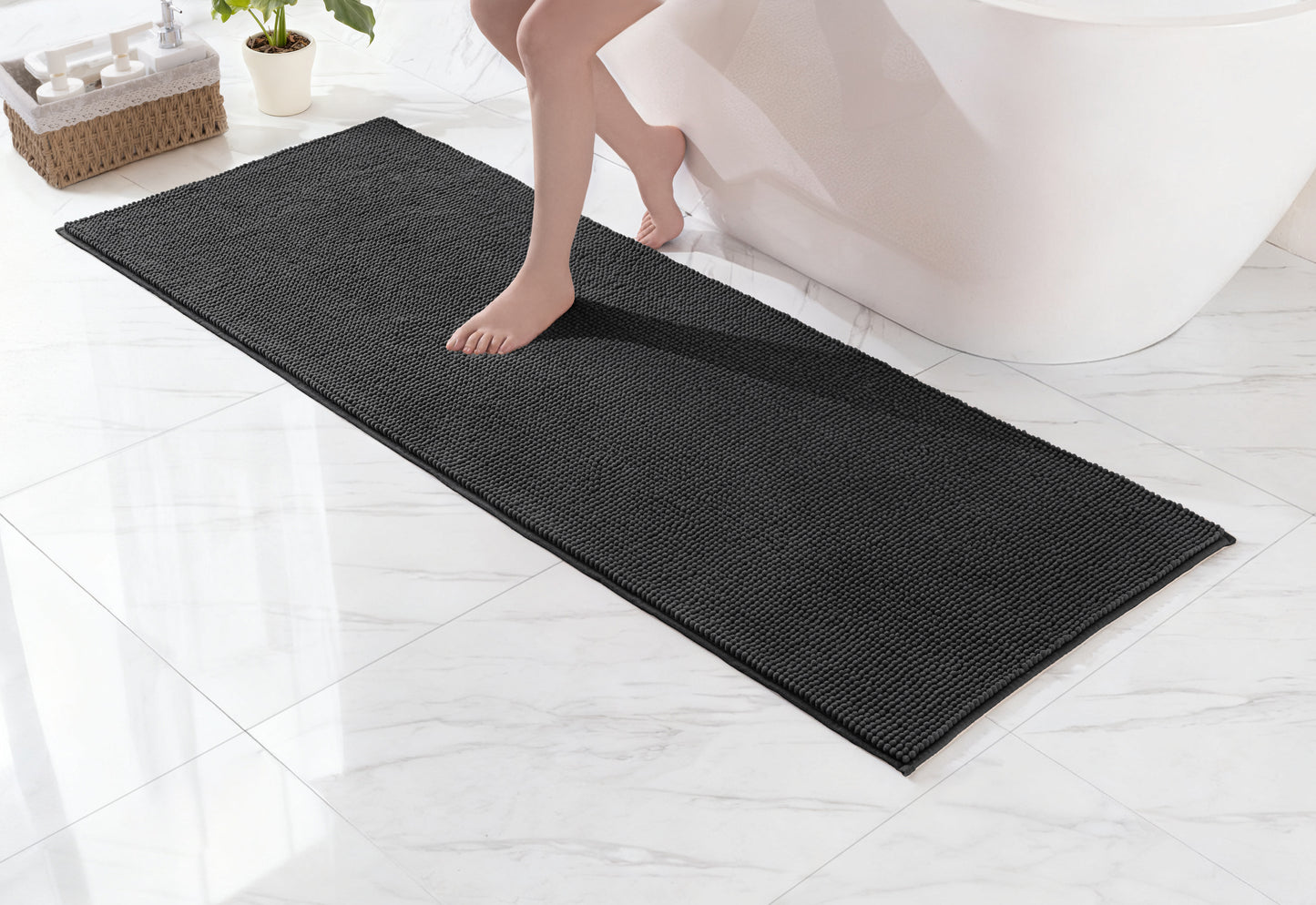 Exclusivo Mezcla Bathroom Rugs Mat 24x70, Extra Soft Absorbent Chenille Bath Rugs Mat, Quick Dry, Machine Washable Bath Mats for Bathroom Floor, Shower, Home Decor, Black