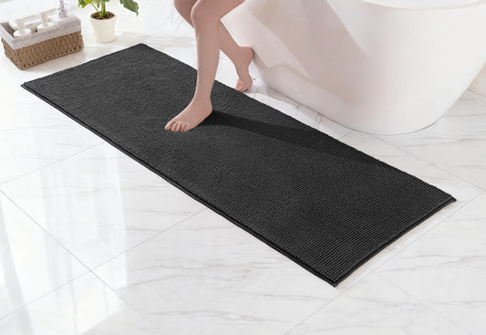 Exclusivo Mezcla Bathroom Rugs Mat 24x70, Extra Soft Absorbent Chenille Bath Rugs Mat, Quick Dry, Machine Washable Bath Mats for Bathroom Floor, Shower, Home Decor, Black