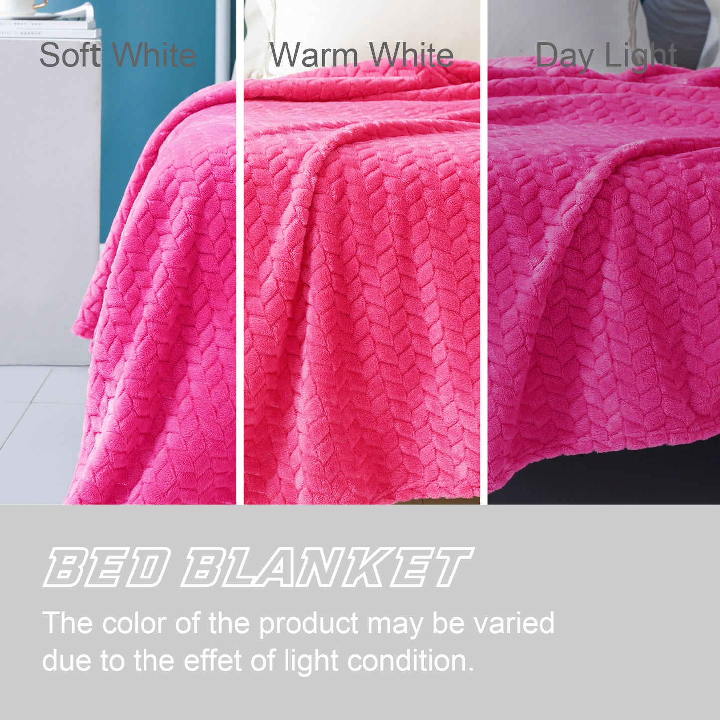 Exclusivo Mezcla Queen Size Flannel Fleece Blanket, 90x90 Inches Soft Jacquard Weave Leaves Pattern Velvet Plush Blanket for Bed, Cozy, Warm, Lightweight and Decorative Hot Pink Blanket