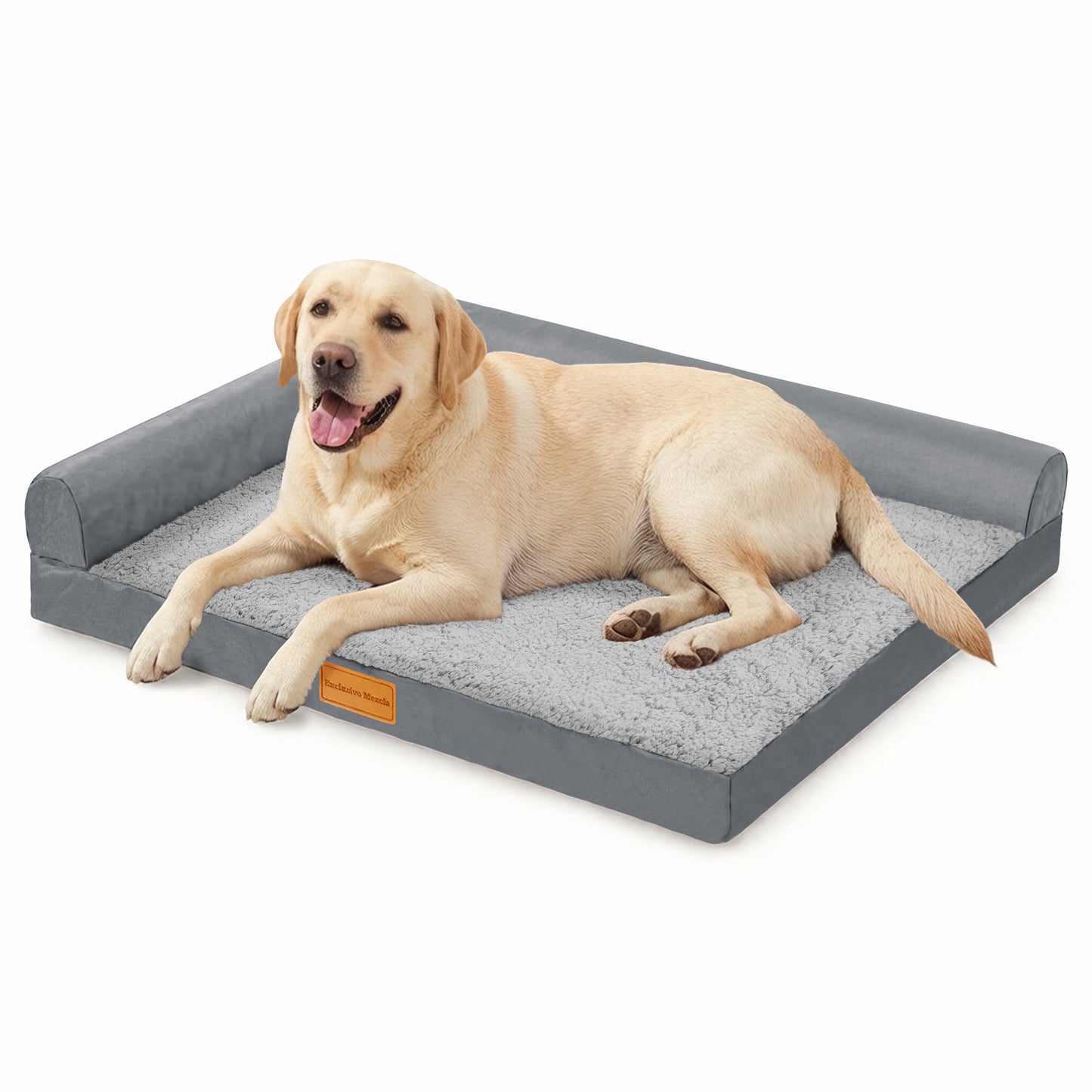 Exclusivo Mezcla L-shaped Pet Couch Bed with Removable and Washable Cover, Orthopedic Dog Bed for Large Dogs with Non-Slip Bottom, 48"X30", Grey