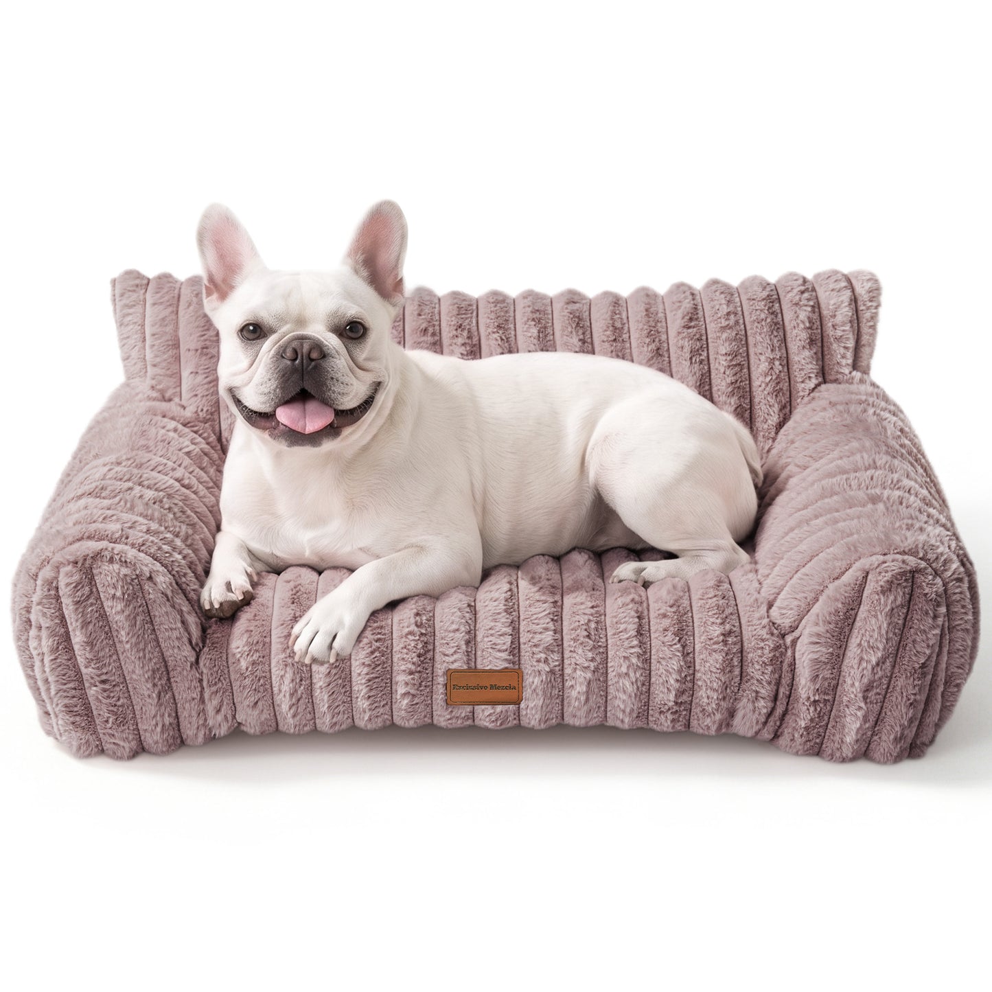 Exclusivo Mezcla Sofa Pet Bed with Raised Backrest for Medium Large Dogs, 36"x30" Cozy Plush Cord Couch Dog Bed, Removable Washable Cover, Brown