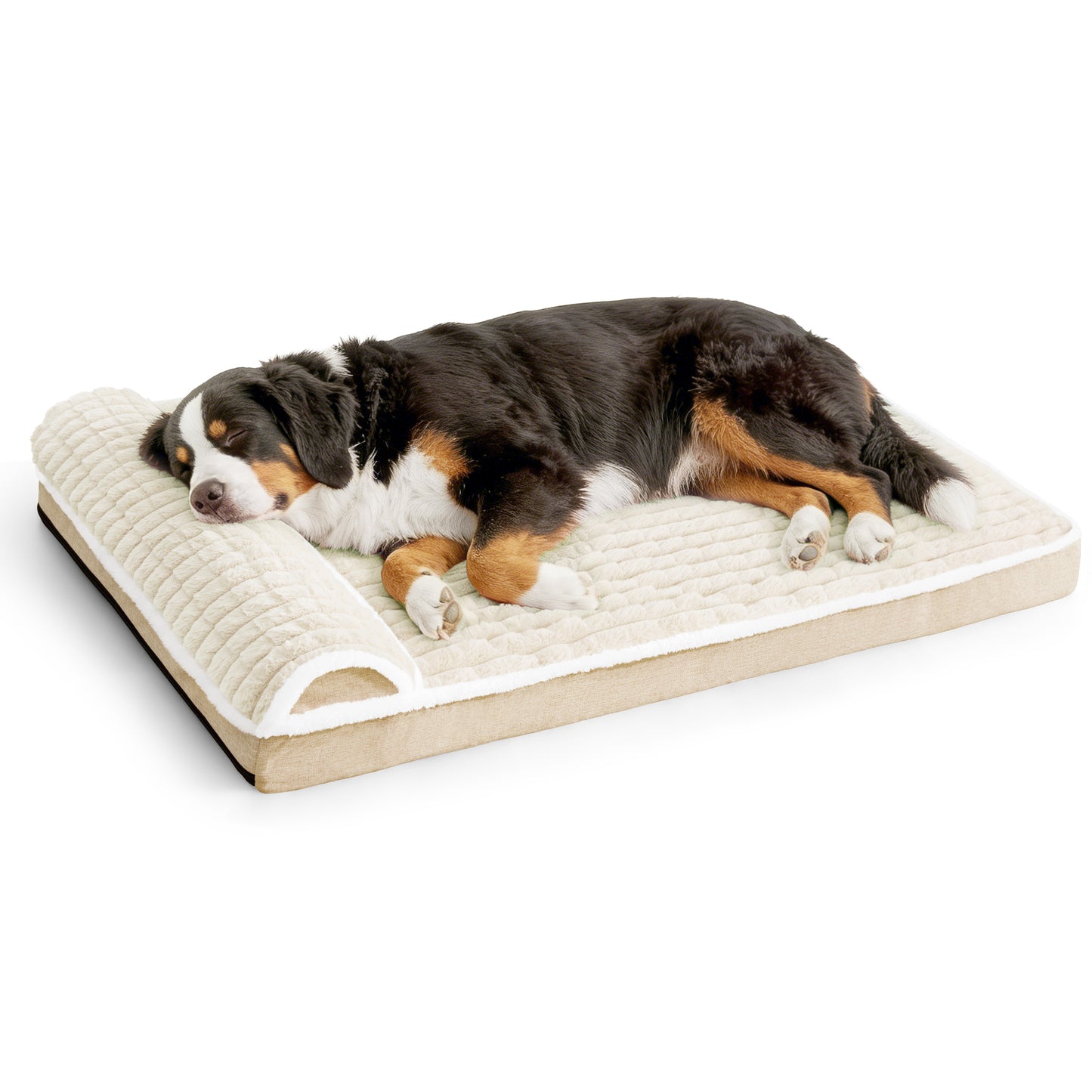 Exclusivo Mezcla Orthopedic Dog Bed with Head Pillow for Extra Large Dogs, Removable and Machine-Washable Cover, 56"X40", Ivory
