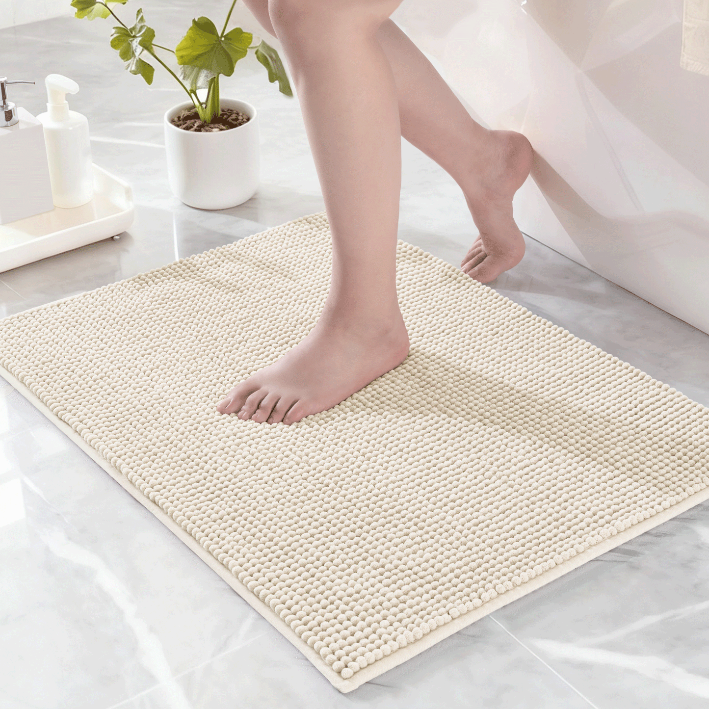Exclusivo Mezcla Bathroom Rugs Mat 20x30, Extra Soft Absorbent Chenille Bath Rugs Mat, Quick Dry, Machine Washable Bath Mats for Bathroom Floor, Shower, Home Decor, Ivory