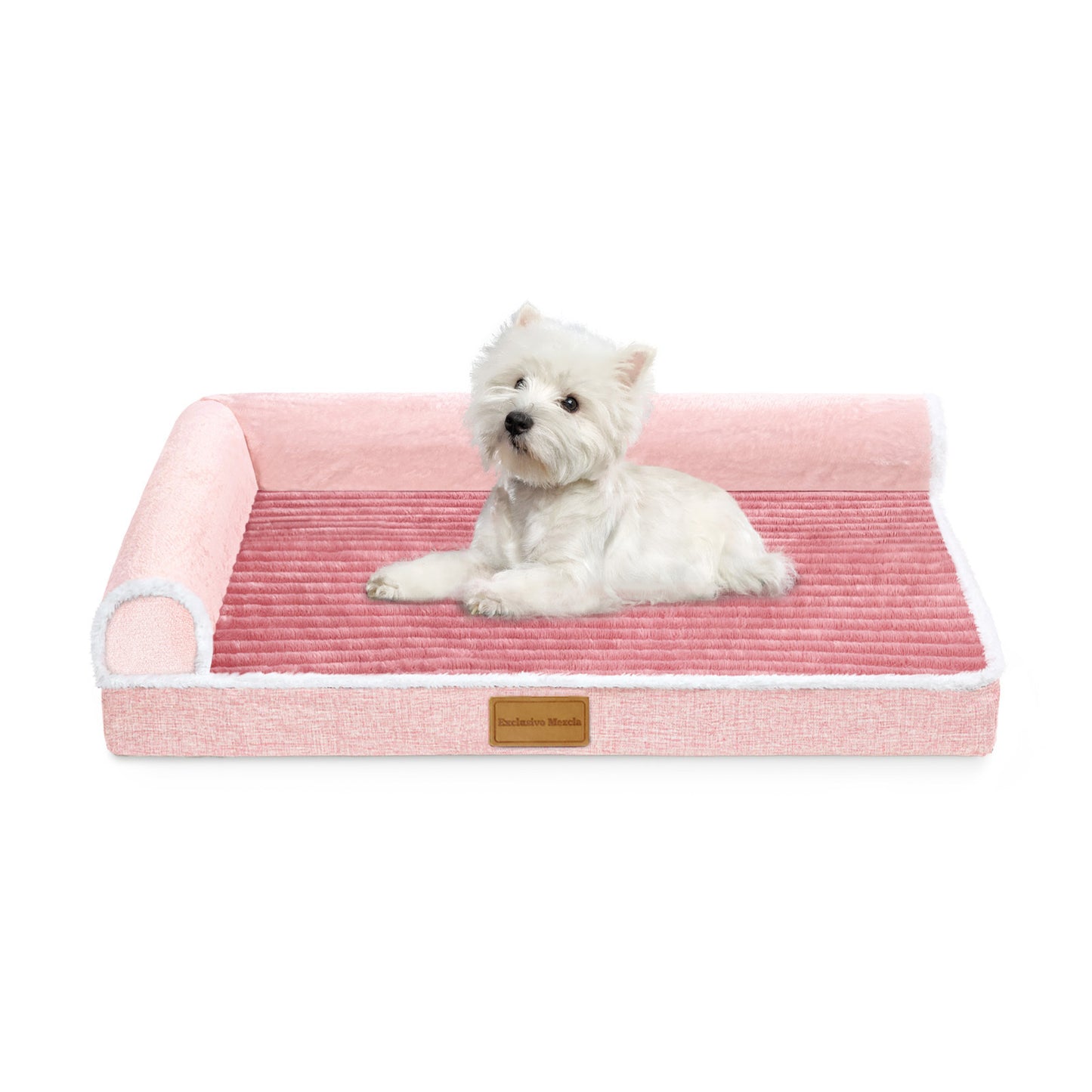 Exclusivo Mezcla Small Orthopedic Dog Bed, Luxury Striped Jacquard Pet Bed Sofa, Waterproof and Washable, 30"×20", Pink