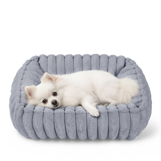 Exclusivo Mezcla Ribbed Plush Cuddler Dog Bed, 20"x16" Calming Pet Bed with Non-Slip Bottom for Small Dogs, Machine Washable, Light Grey