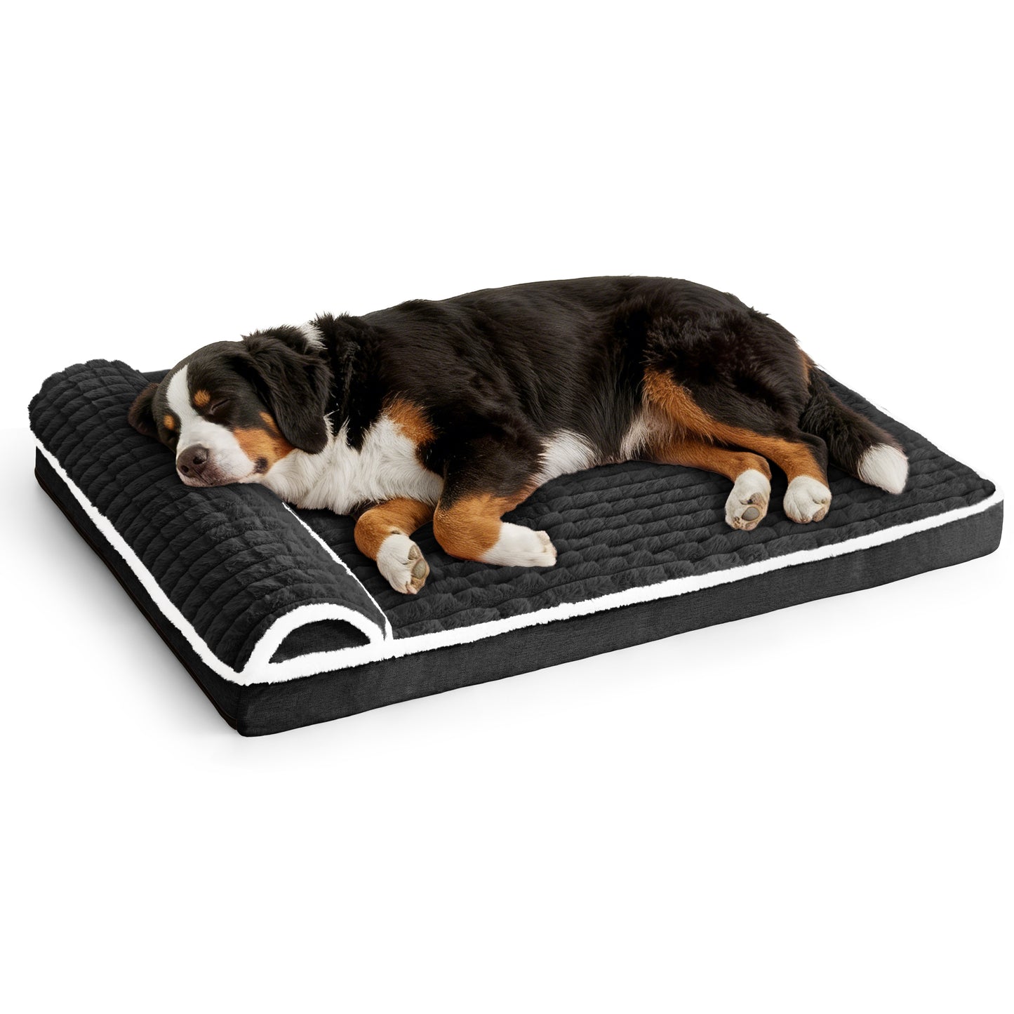 Exclusivo Mezcla Orthopedic Dog Bed with Head Pillow for Extra Large Dogs, Removable and Machine-Washable Cover, 56"X40", Black