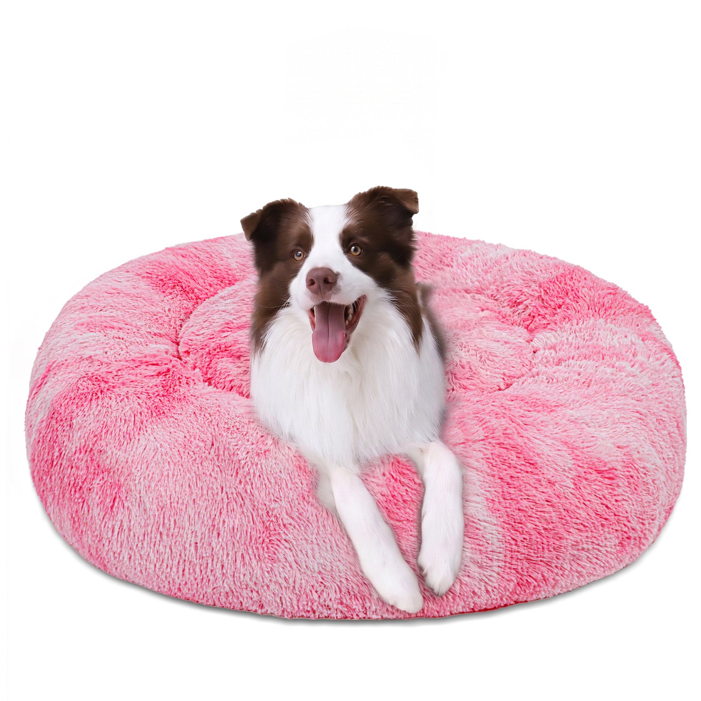 Exclusivo Mezcla Calming Donut Pet Bed for Large Dogs 36", Anti-Anxiety Plush Cozy Warming Dog Bed, Gradient Pink