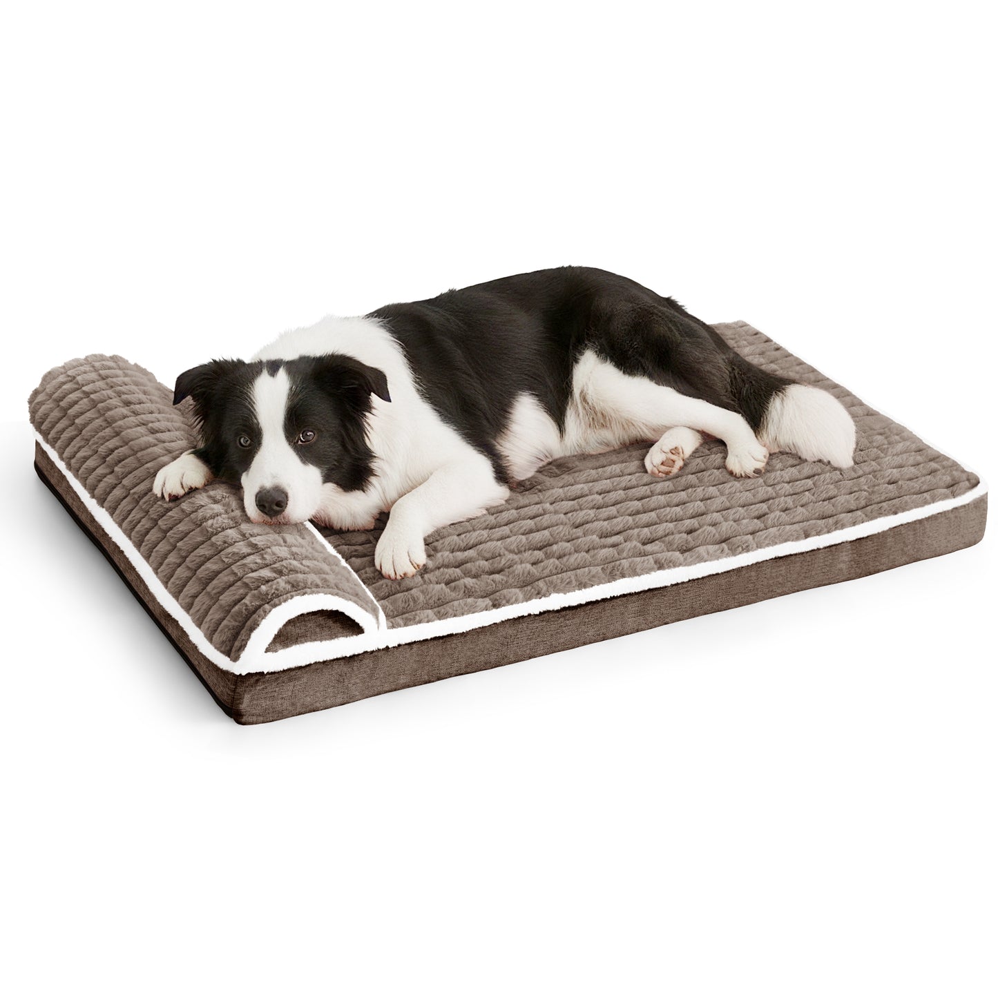 Exclusivo Mezcla Orthopedic Dog Bed with Head Pillow for Large Dogs, Removable and Machine-Washable Cover, 42"X28", Brown