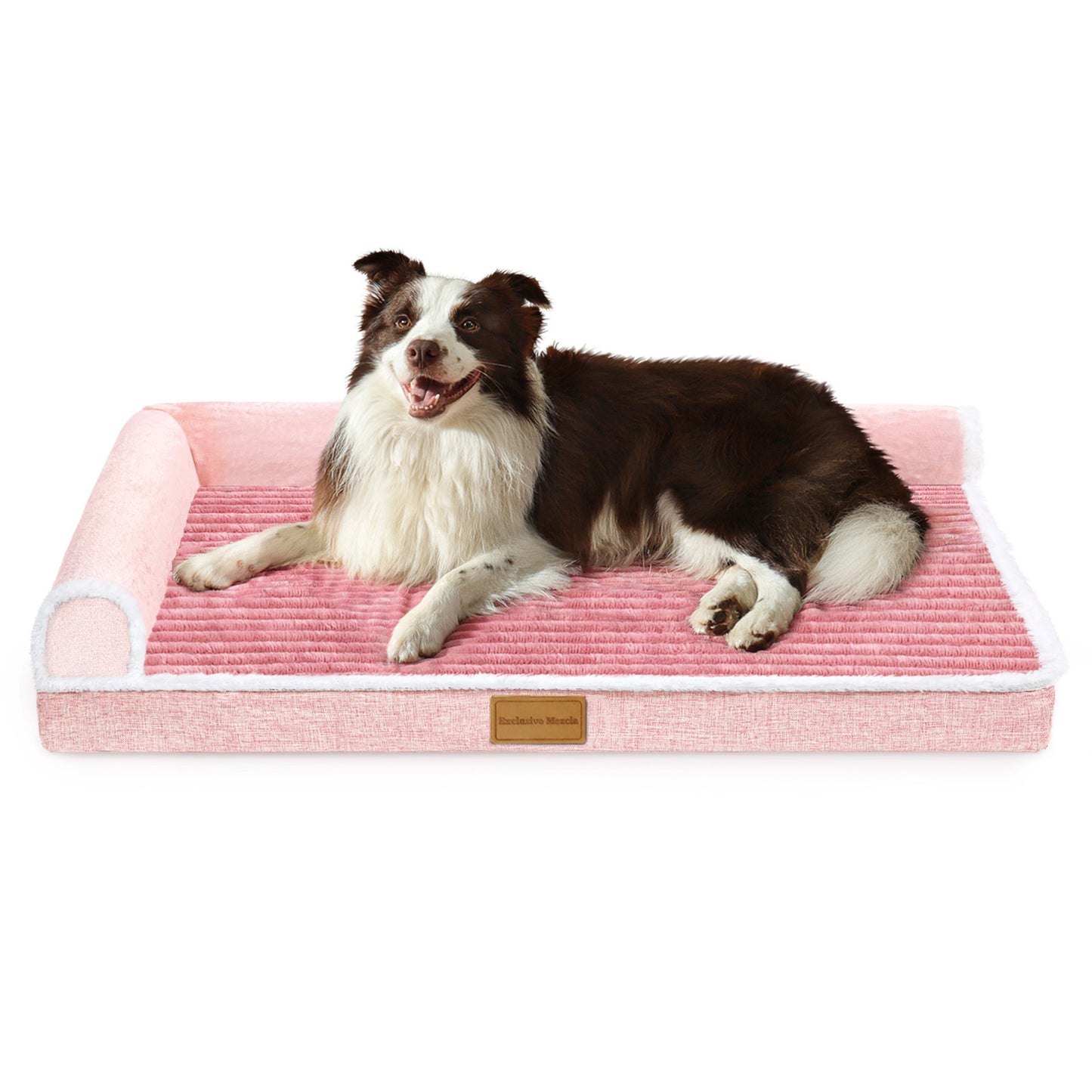 Exclusivo Mezcla Large Orthopedic Dog Bed, Luxury Striped Jacquard Pet Bed Sofa, Waterproof and Washable, 42"×28", Pink