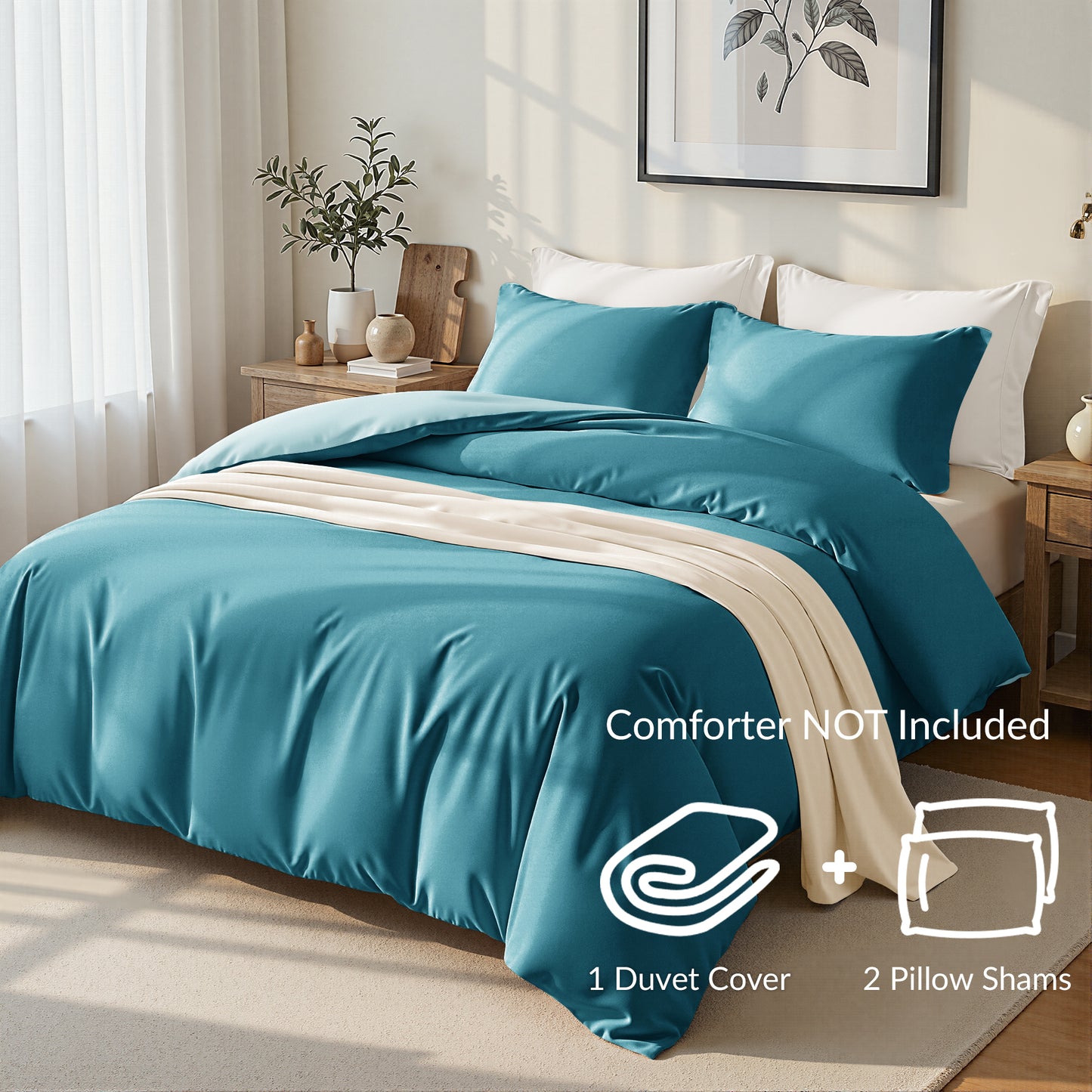 Exclusivo Mezcla King Bedding Duvet Cover Set, 3 Pieces Lightweight Comforter Cover with Pillow Shams (Light Green and Teal)