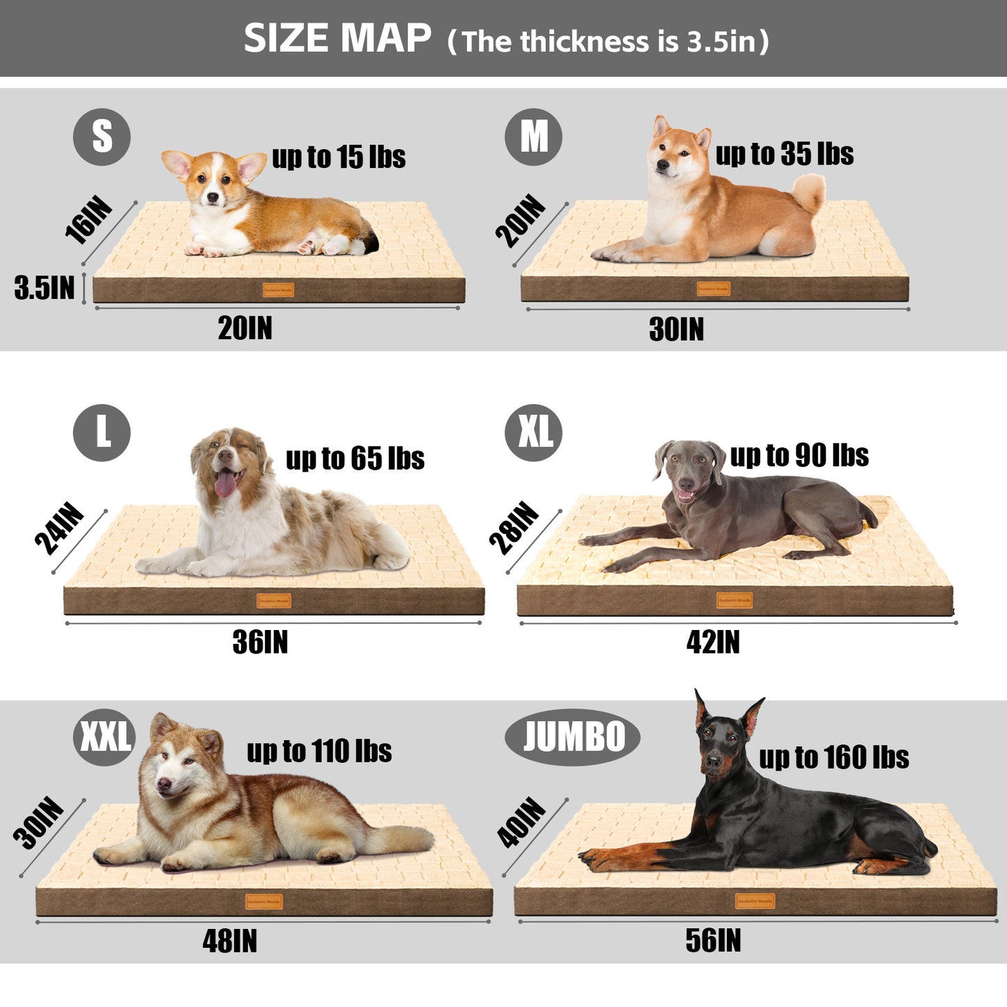 Exclusivo Mezcla Checkered Orthopedic Dog Bed for Medium Dogs 30''X20'', Waterproof Removable Washable Cover, Egg Crate Foam Pet Bed Mat, Brown