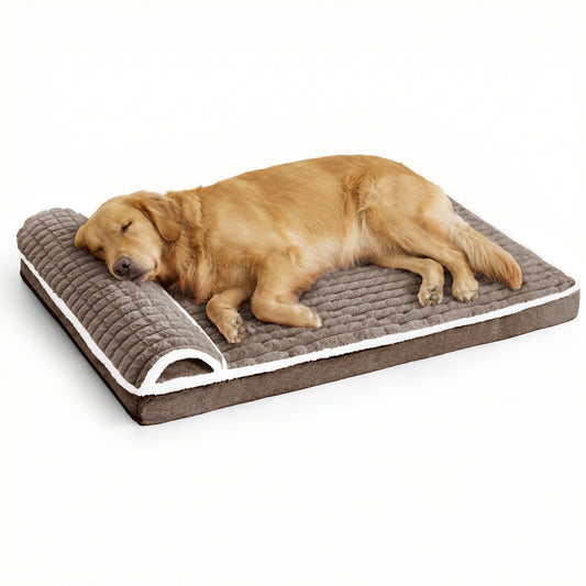 Exclusivo Mezcla Orthopedic Dog Bed with Head Pillow for Small and Medium Dogs, Removable and Machine-Washable Cover, 30"X20", Brown