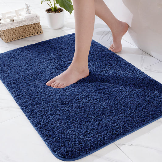 Exclusivo Mezcla Bathroom Rugs Mat 20x30, Extra Soft Non Slip Absorbent Water Microfiber Bath Rugs, Machine Washable Quick Dry Bath Mats for Bathroom Floor, Shower, Home Decor, Solid Navy Blue