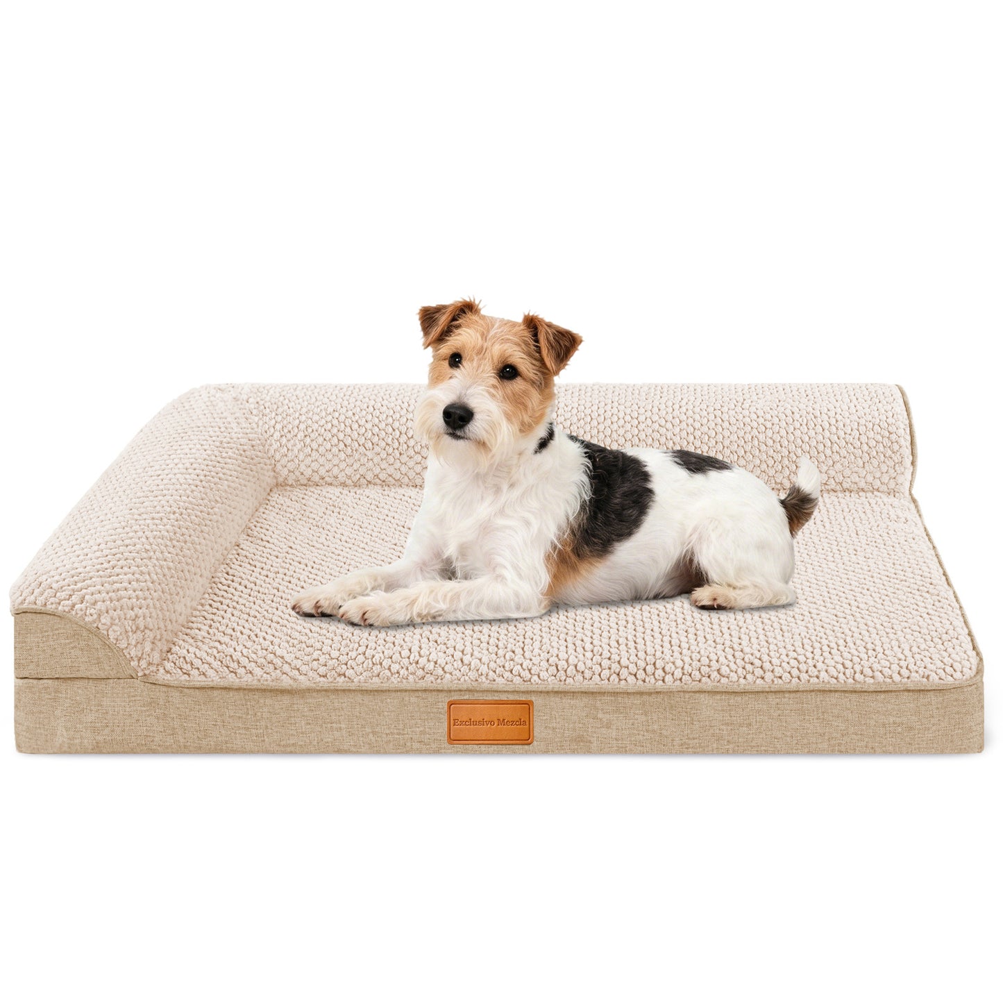 Exclusivo Mezcla Orthopedic Dog Bed with Washable Cover, Jacquard Fluff Pet Sofa Bed with 2-Sided Bolsters for Small Dogs, 30"℅20", Ivory