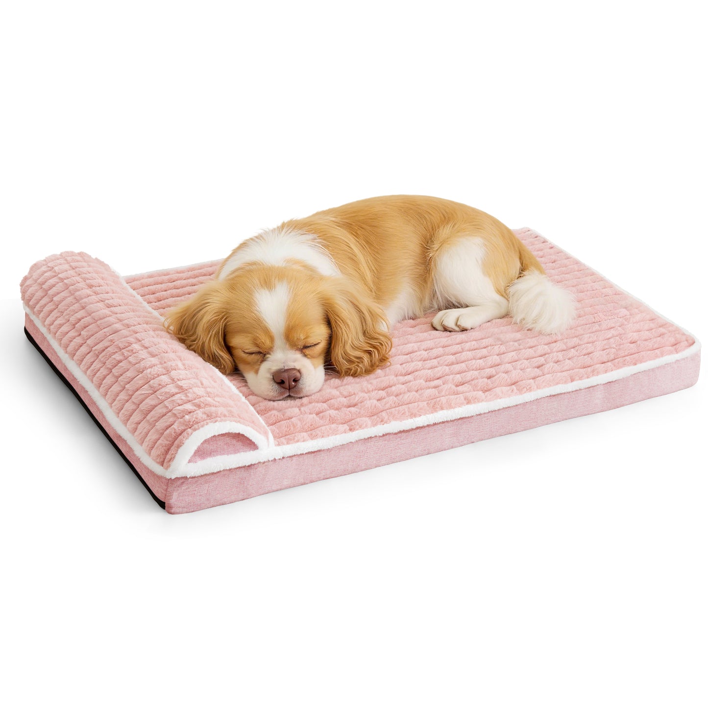 Exclusivo Mezcla Orthopedic Dog Bed with Head Pillow for Small and Medium Dogs, Removable and Machine-Washable Cover, 30"X20", Pink