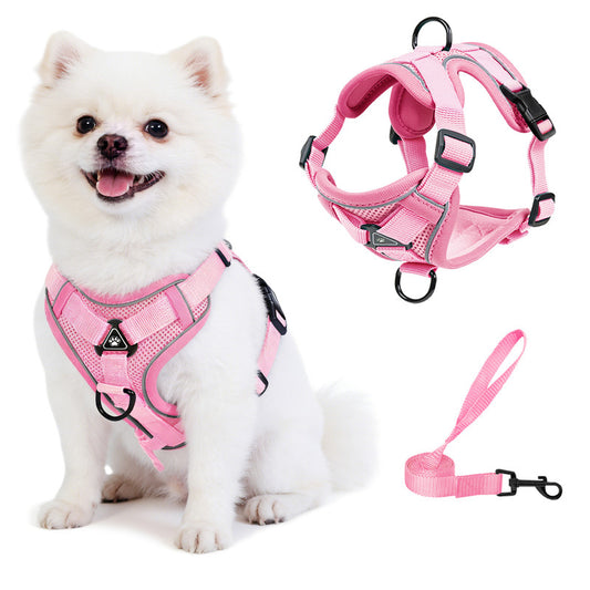 Exclusivo Mezcla Pet Harness and Leash Set, Adjustable Reflective Walking Dog Harness for Small Dogs, No Pull Soft Mesh Puppy Harness, Pink, S