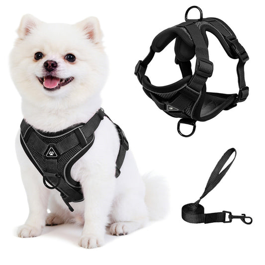 Exclusivo Mezcla Pet Harness and Leash Set, Adjustable Reflective Walking Dog Harness for Small Dogs, No Pull Soft Mesh Puppy Harness, Black, S