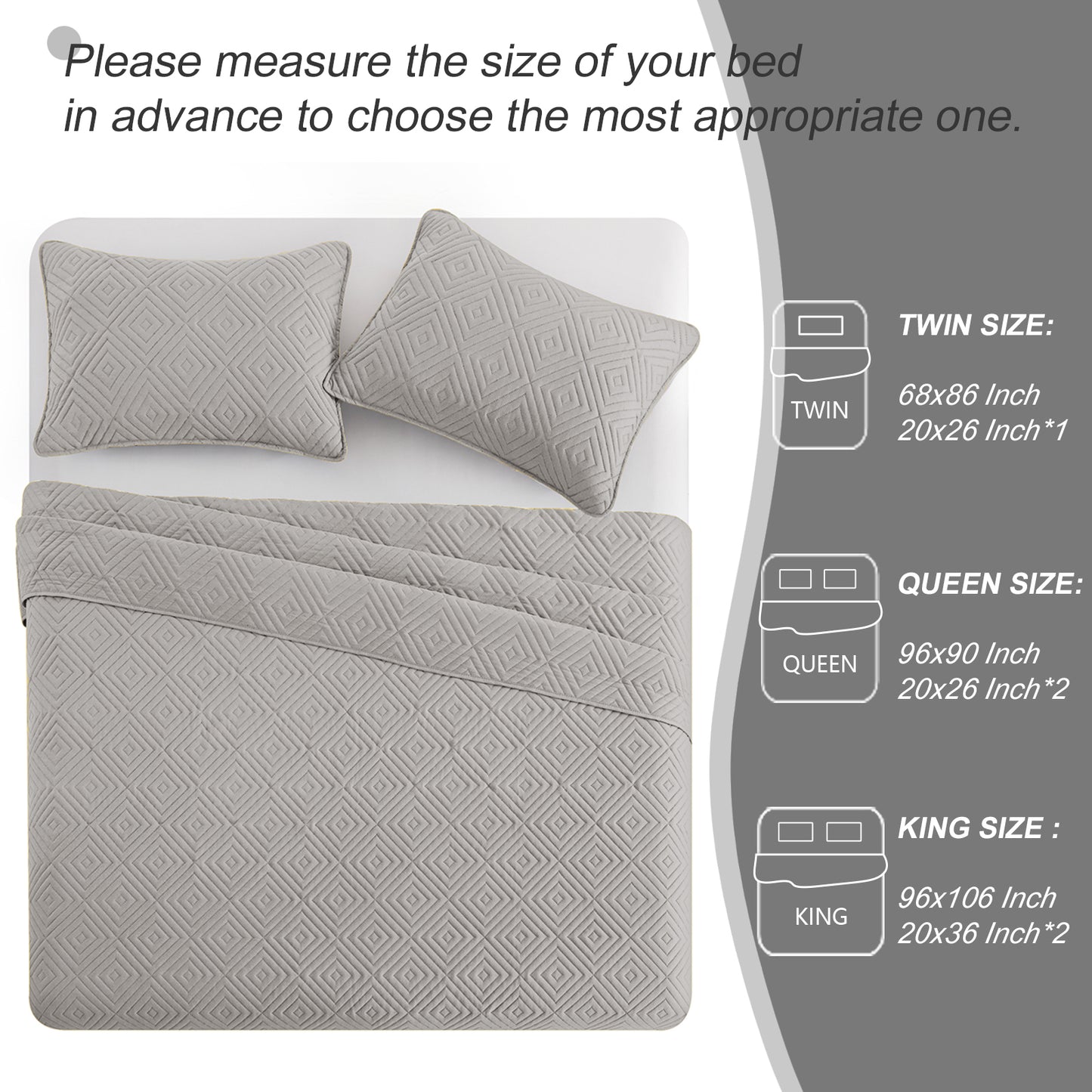 Exclusivo Mezcla 2-Piece Light Gray Twin Size Quilt Set, Square Pattern Ultrasonic Lightweight and Soft Quilts/Bedspreads/Coverlets/Bedding Set (1 Quilt, 1 Pillow Sham) for All Seasons