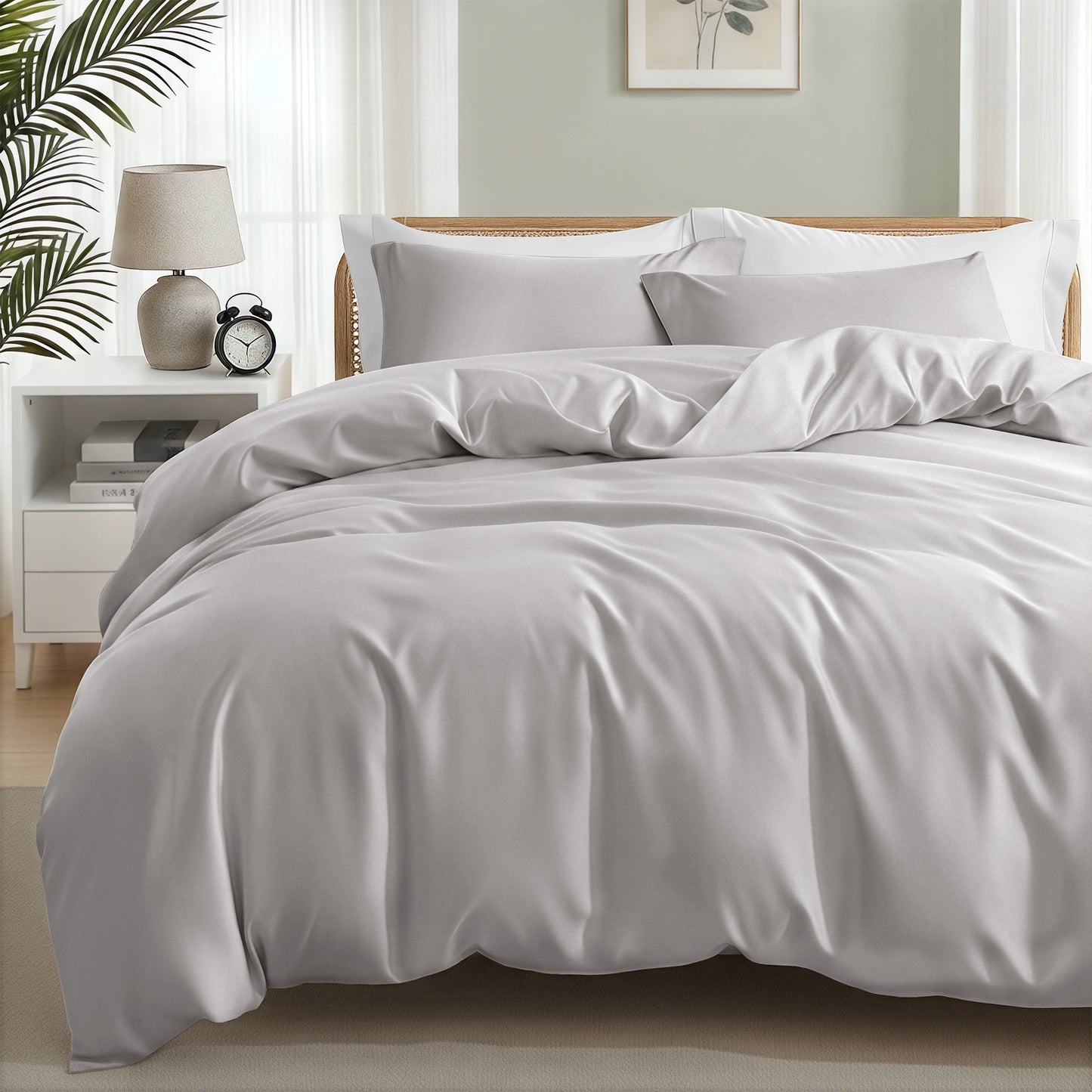 Exclusivo Mezcla Twin Bedding Duvet Cover Set, 2 Pieces Lightweight Comforter Cover with Pillow Sham (Light Grey)