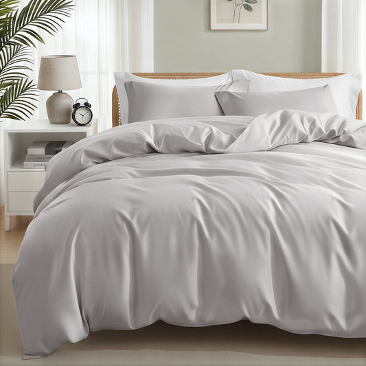 Exclusivo Mezcla Twin Bedding Duvet Cover Set, 2 Pieces Lightweight Comforter Cover with Pillow Sham (Light Grey)