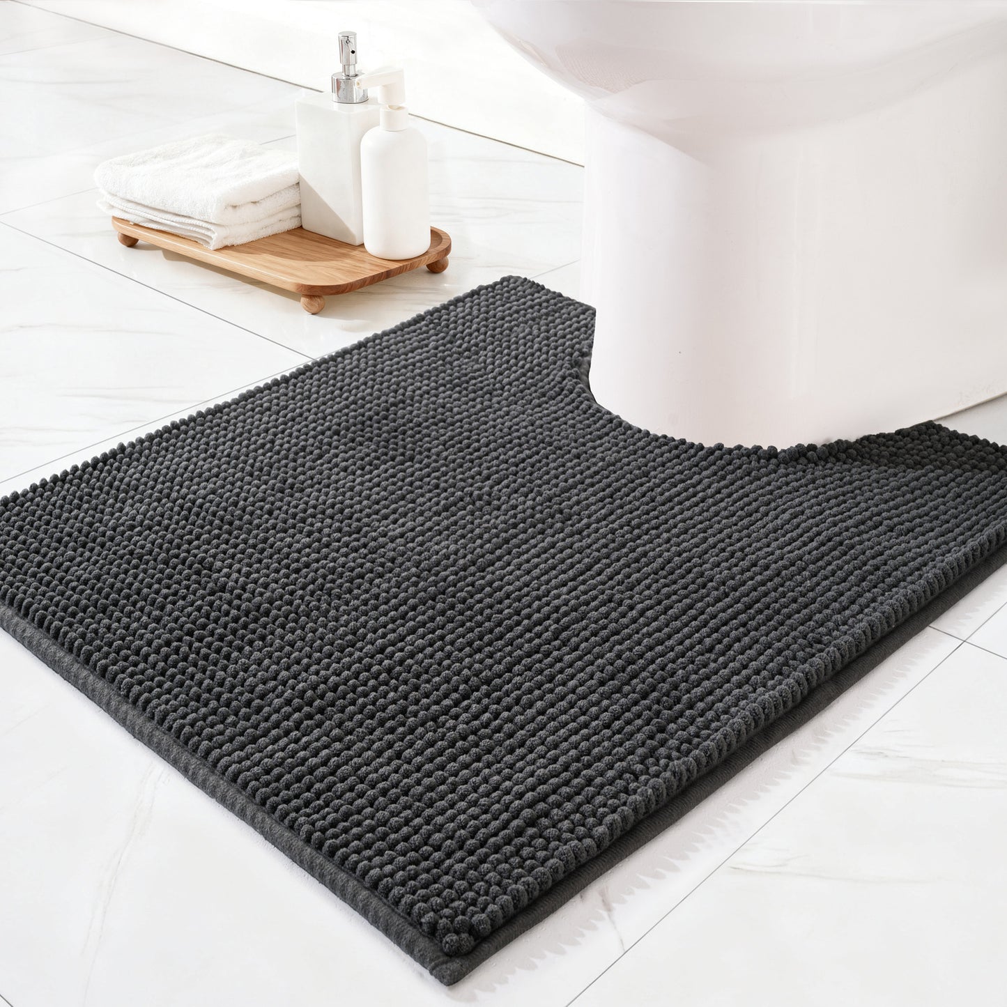 Exclusivo Mezcla Toilet Rugs U-Shaped 20x24, Extra Soft Absorbent Chenille Bath Rugs Mat, Quick Dry, Machine Washable Bath Mats for Toilet, Grey