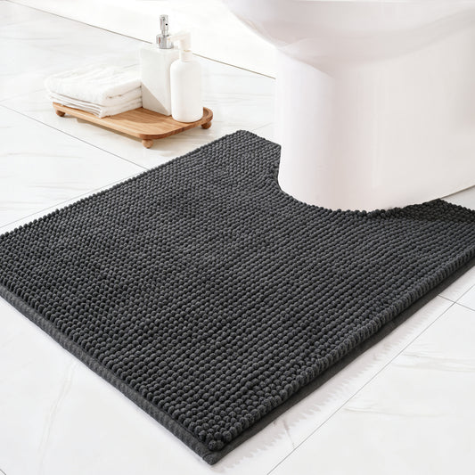 Exclusivo Mezcla Toilet Rugs U-Shaped 20x24, Extra Soft Absorbent Chenille Bath Rugs Mat, Quick Dry, Machine Washable Bath Mats for Toilet, Grey