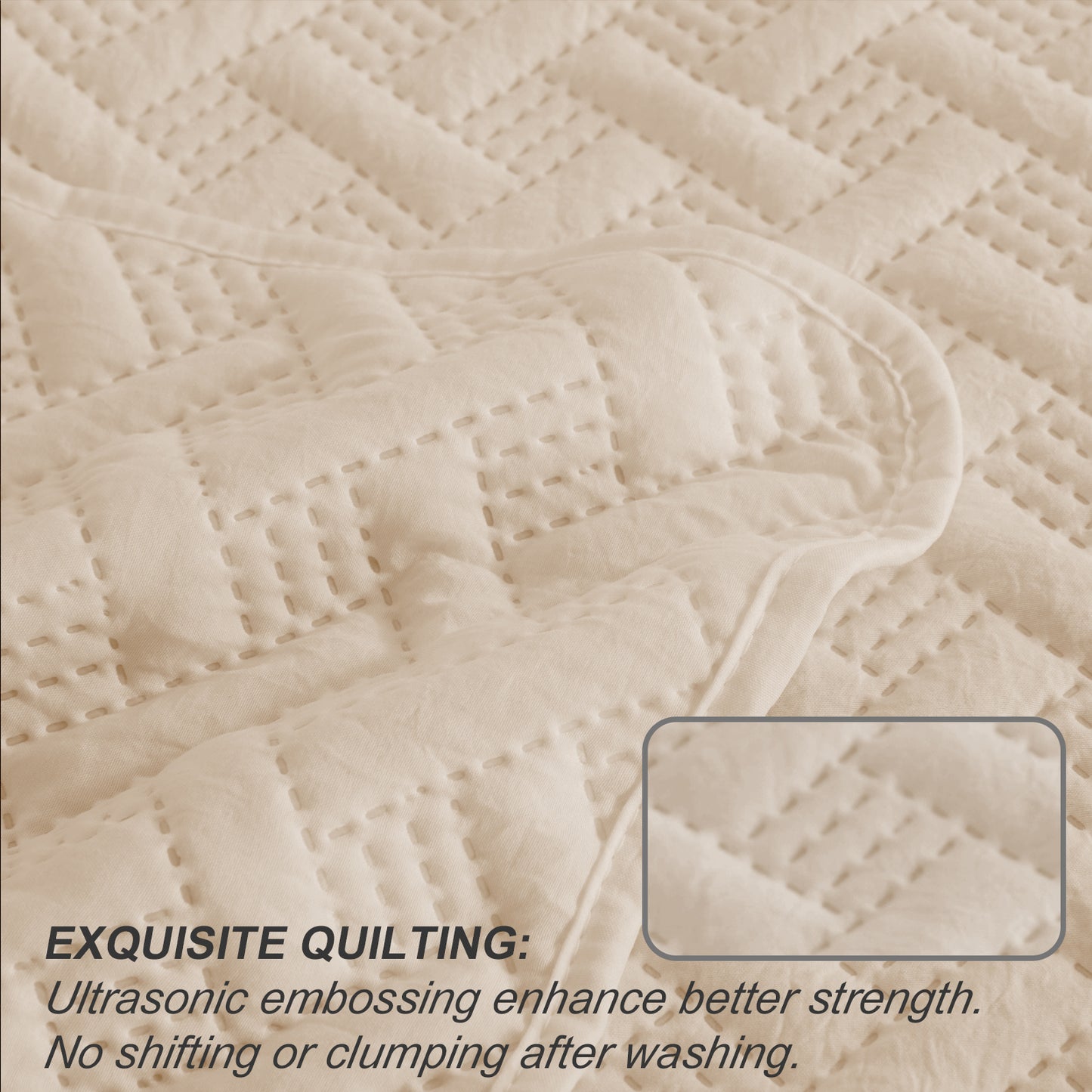 Exclusivo Mezcla 2-Piece Bone Twin Size Quilt Set, Weave Pattern Ultrasonic Lightweight and Soft Quilts/Bedspreads/Coverlets/Bedding Set (1 Quilt, 1 Pillow Sham) for All Seasons