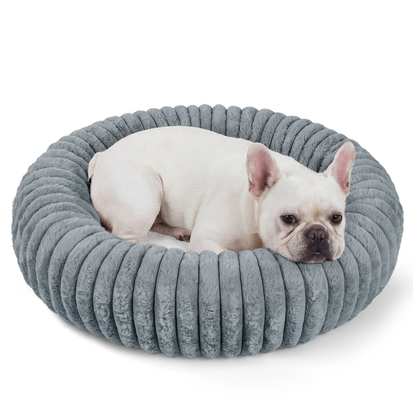 Exclusivo Mezcla Calming Donut Dog Bed, 28 inches Cozy Fluffy Faux Rabbit Fur Round Pet Bed, Machine Washable, Dark Grey