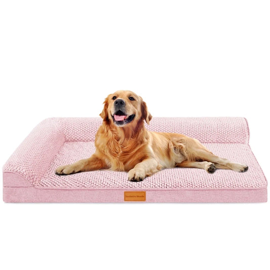 Exclusivo Mezcla Orthopedic Dog Bed with Washable Cover, Jacquard Fluff Pet Sofa Bed with 2-Sided Bolsters for Large Dogs, 42"~28", Pink
