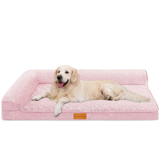 Exclusivo Mezcla Orthopedic Dog Bed with Washable Cover, Jacquard Fluff Pet Sofa Bed with 2-Sided Bolsters for Large Dogs, 48"～30", Pink