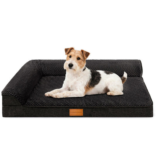 Exclusivo Mezcla Orthopedic Dog Bed with Washable Cover, Jacquard Fluff Pet Sofa Bed with 2-Sided Bolsters for Small Dogs, 30"~20", Black