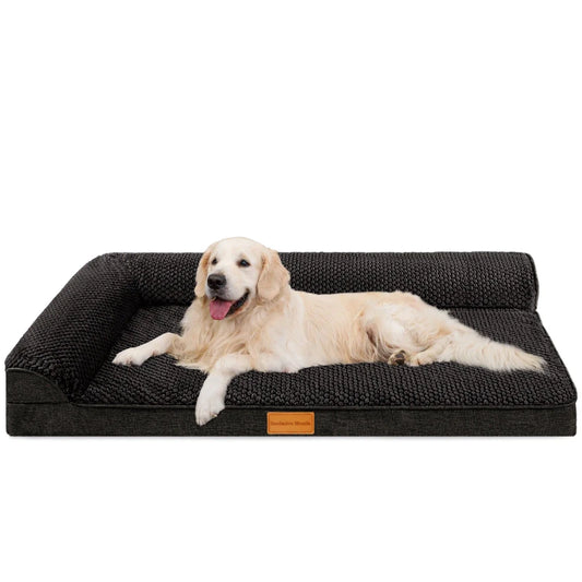 Exclusivo Mezcla Orthopedic Dog Bed with Washable Cover, Jacquard Fluff Pet Sofa Bed with 2-Sided Bolsters for Large Dogs, 48"～30", Black