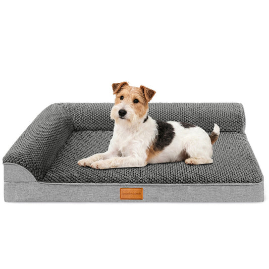 Exclusivo Mezcla Orthopedic Dog Bed with Washable Cover, Jacquard Fluff Pet Sofa Bed with 2-Sided Bolsters for Small Dogs, 30"~20", Grey