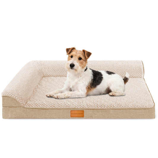 Exclusivo Mezcla Orthopedic Dog Bed with Washable Cover, Jacquard Fluff Pet Sofa Bed with 2-Sided Bolsters for Small Dogs, 30"~20", Ivory
