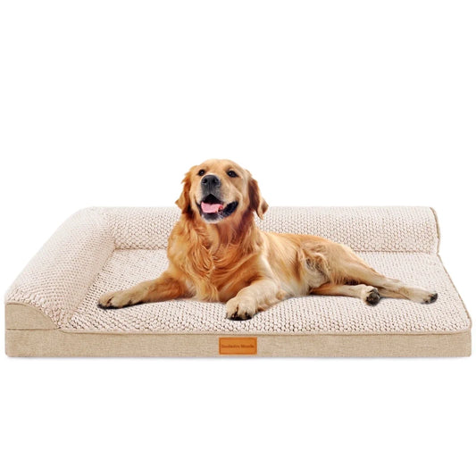 Exclusivo Mezcla Orthopedic Dog Bed with Washable Cover, Jacquard Fluff Pet Sofa Bed with 2-Sided Bolsters for Large Dogs, 42"~28", Ivory