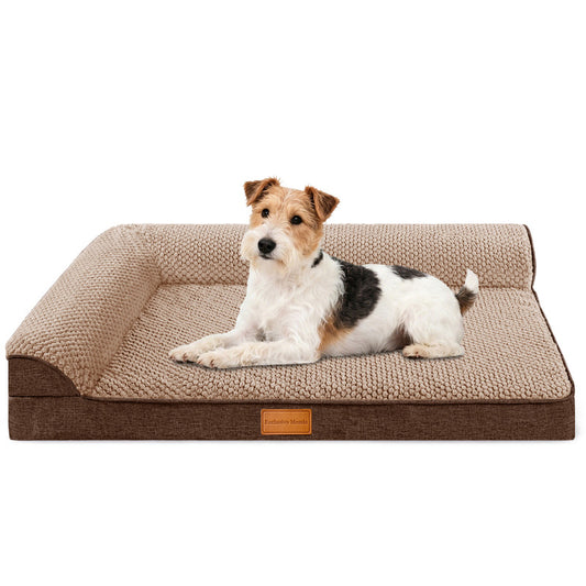 Exclusivo Mezcla Orthopedic Dog Bed with Washable Cover, Jacquard Fluff Pet Sofa Bed with 2-Sided Bolsters for Small Dogs, 30"~20", Brown
