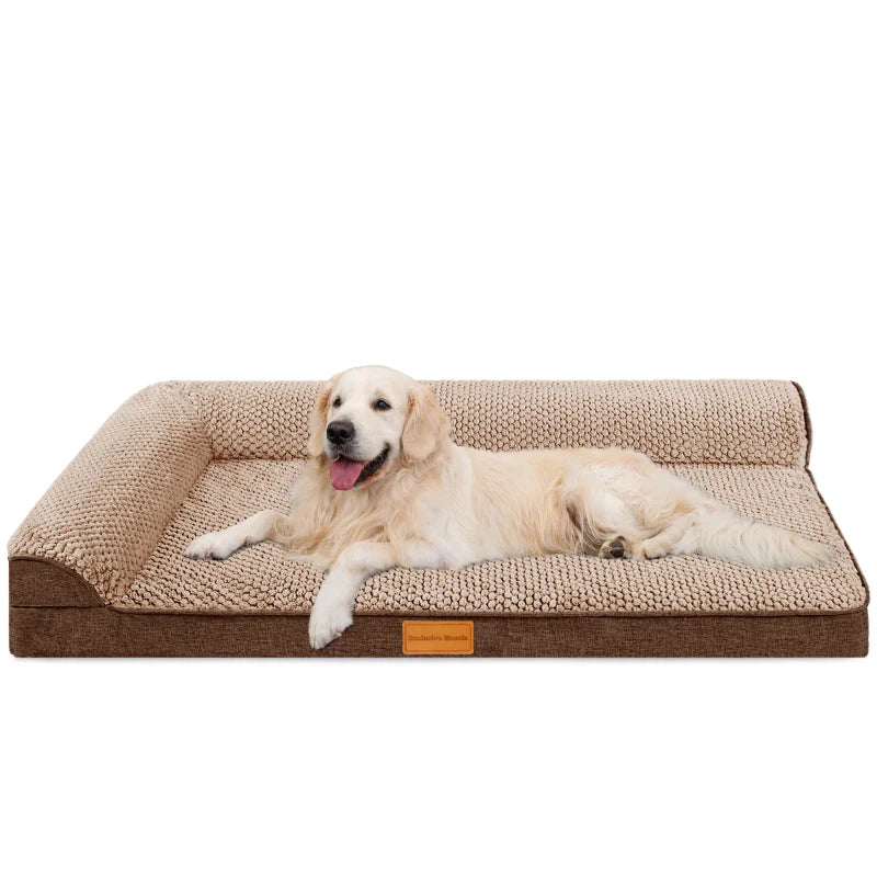 Exclusivo Mezcla Orthopedic Dog Bed with Washable Cover, Jacquard Fluff Pet Sofa Bed with 2-Sided Bolsters for Large Dogs, 48"～30", Brown