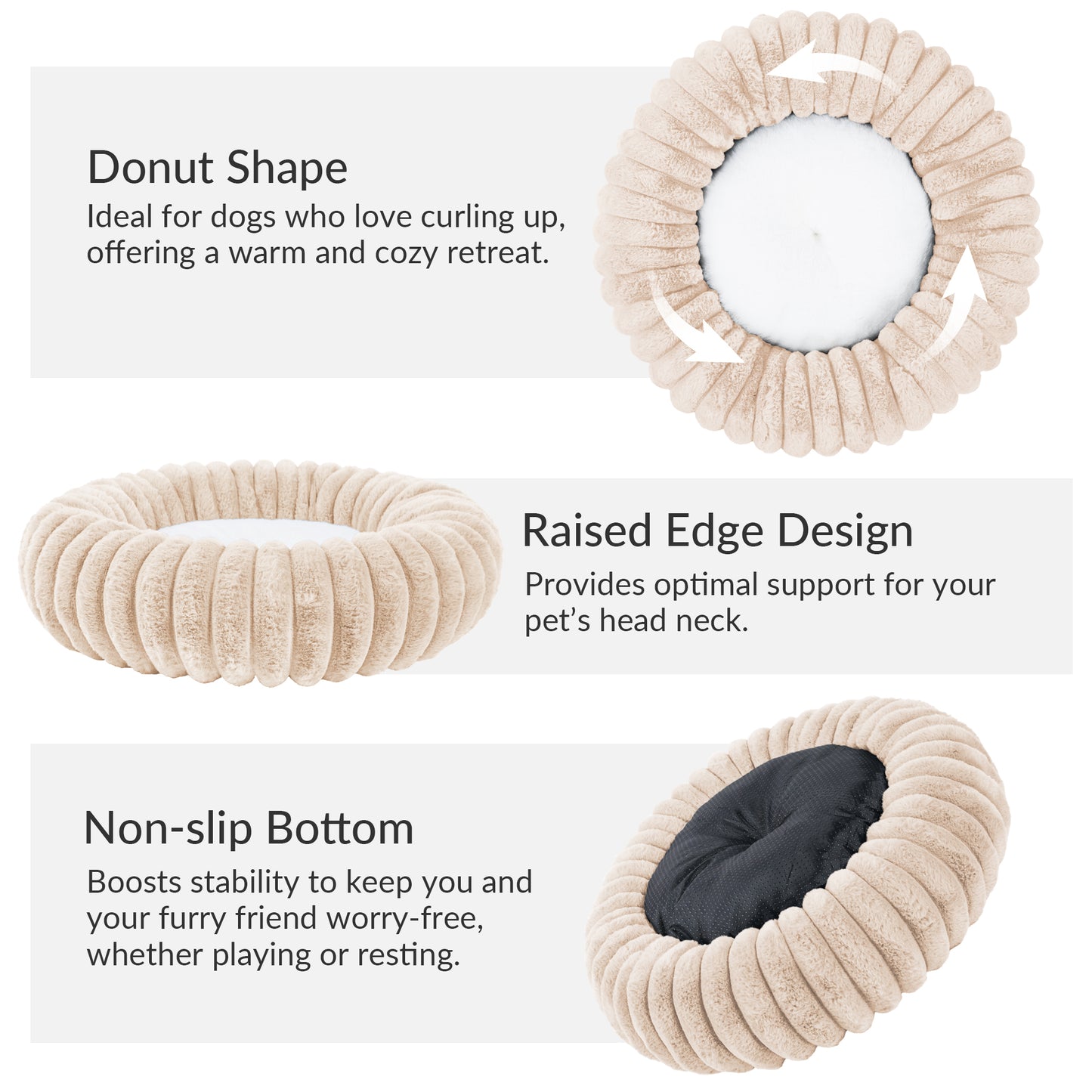 Exclusivo Mezcla Calming Donut Dog Bed, 24 inches Cozy Fluffy Faux Rabbit Fur Round Pet Bed, Machine Washable, Apricot