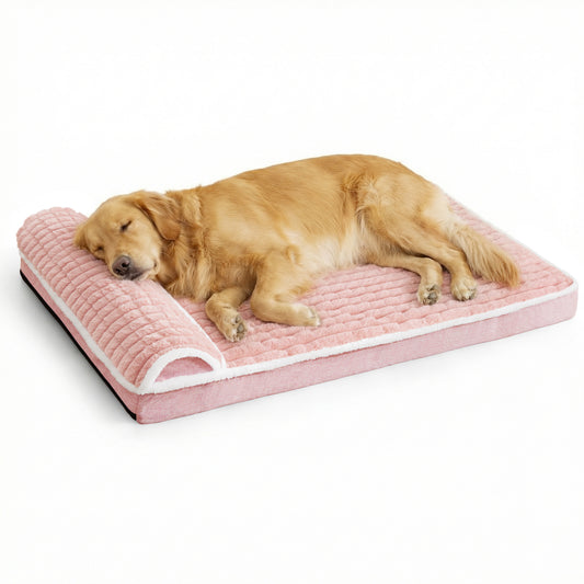 Exclusivo Mezcla Orthopedic Dog Bed with Head Pillow for Medium and Large Dogs, Removable and Machine-Washable Cover, 36"X24", Pink