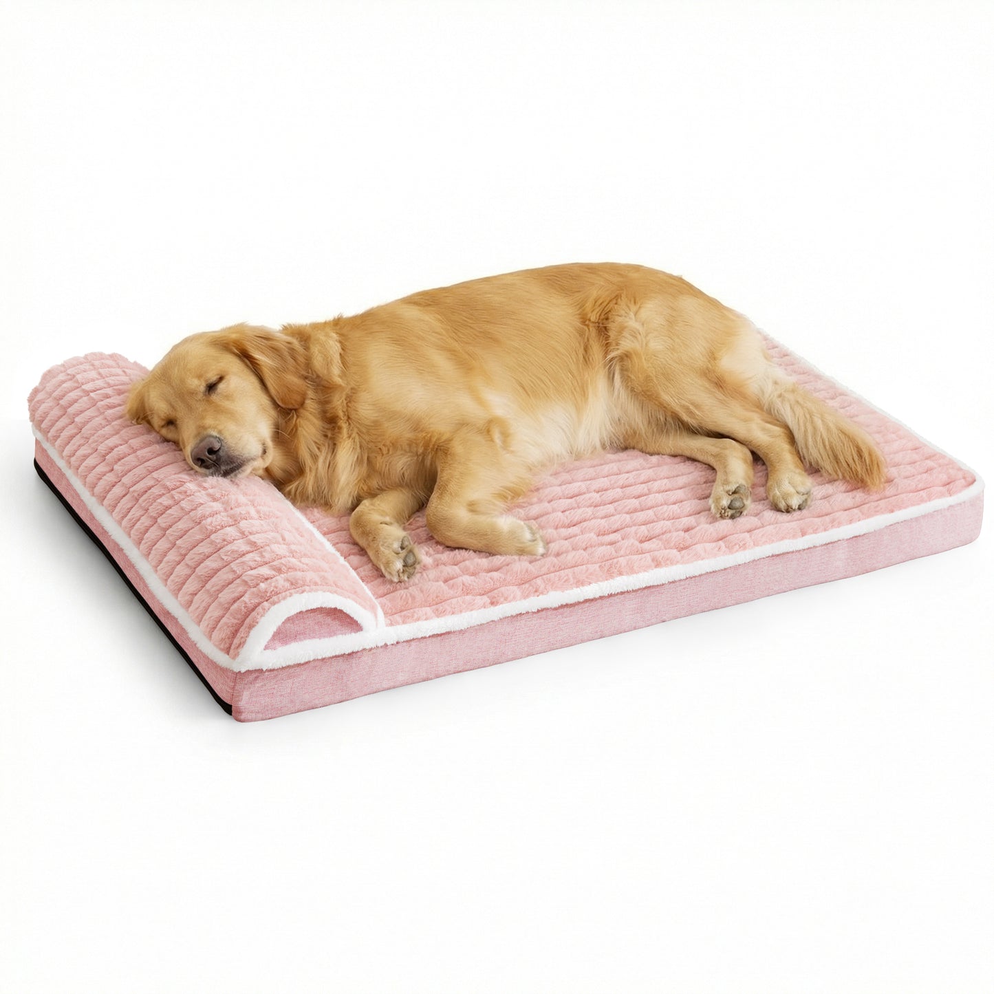 Exclusivo Mezcla Orthopedic Dog Bed with Head Pillow for Extra Large Dogs, Removable and Machine-Washable Cover, 56"X40", Pink