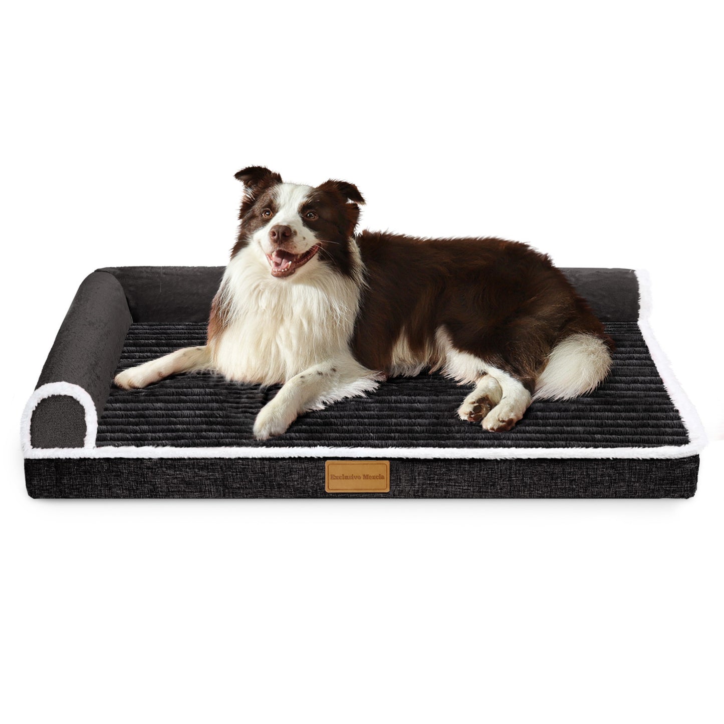Exclusivo Mezcla Large Orthopedic Dog Bed, Luxury Striped Jacquard Pet Bed Sofa, Waterproof and Washable, 42"×28", Black